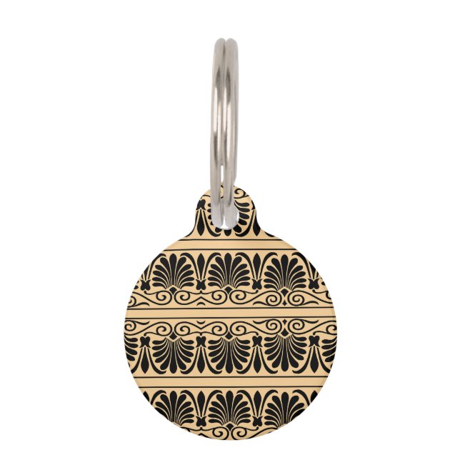 Greek Mediterranean Arabesque Pattern Brown Pet ID Tag (Front)