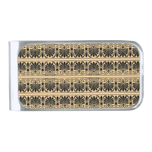 Greek Mediterranean Arabesque Pattern Brown Silver Finish Money Clip