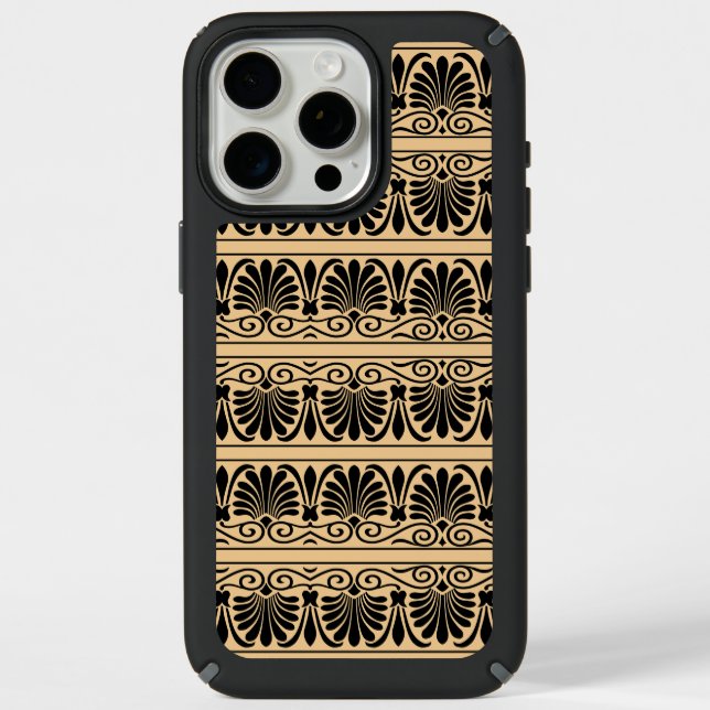 Greek Mediterranean Arabesque Pattern Brown Speck iPhone Case (Front)