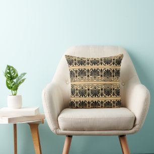 Greek Mediterranean Arabesque Pattern Brown Throw Pillow