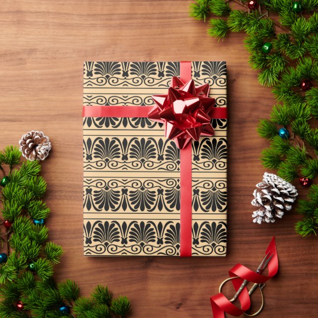 Greek Mediterranean Arabesque Pattern Brown Wrapping Paper (Holiday Gift)