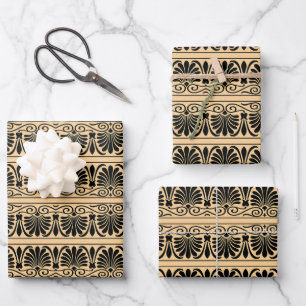 Greek Mediterranean Arabesque Pattern Brown Wrapping Paper Sheets