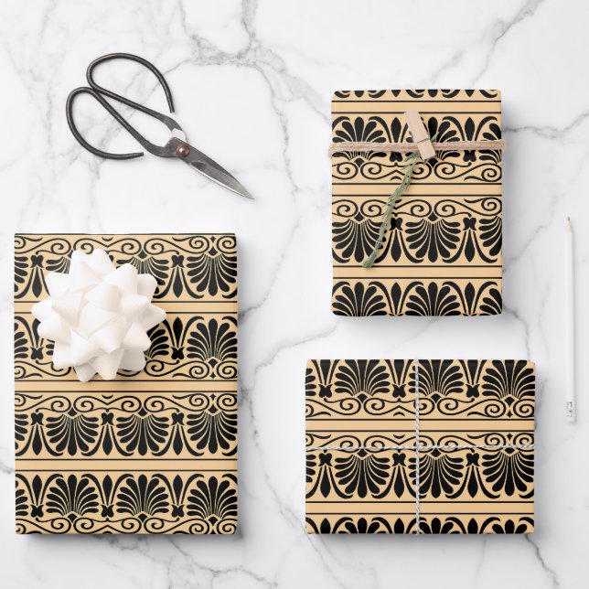 Greek Mediterranean Arabesque Pattern Brown Wrapping Paper Sheets (Front)