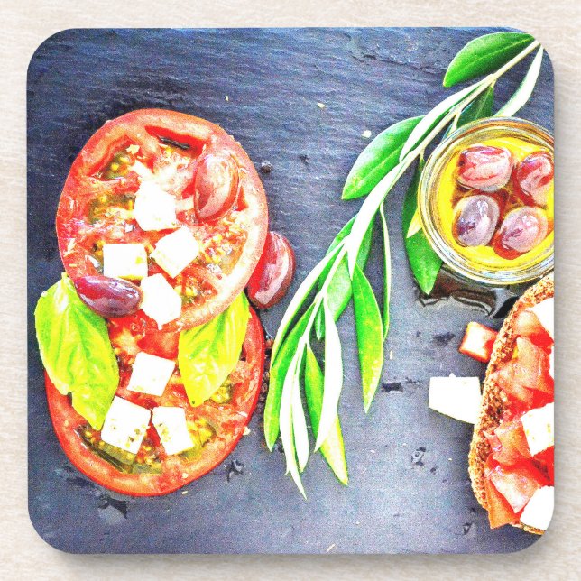 "Greek & Mediterranean Diet" Cute Photo. Buy Now Beverage Coaster (Front)