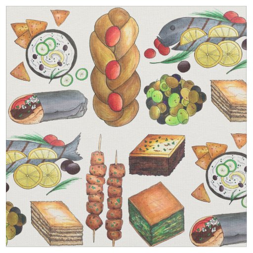 Greek Mediterranean Food Gyro Tzatziki Baklava Fabric