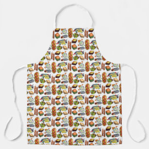 Greek Mediterranean Foods Print Baklava Gyro Fish Apron