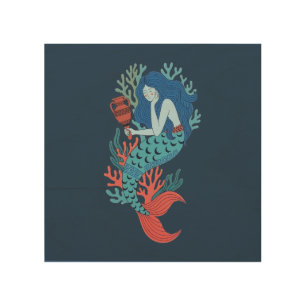 Greek Mermaid Holding Amphora Vase Wood Wall Art