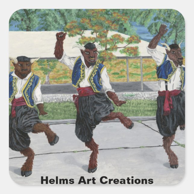 Greek Minotaurs Dancing Fantasy Art Stickers (Front)