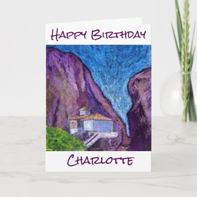 Greek Monastery Personalized Happy Birthday Card (Front)