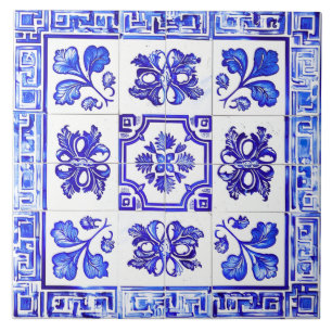 Greek mosaic: Cobalt and White Ceramic Tile