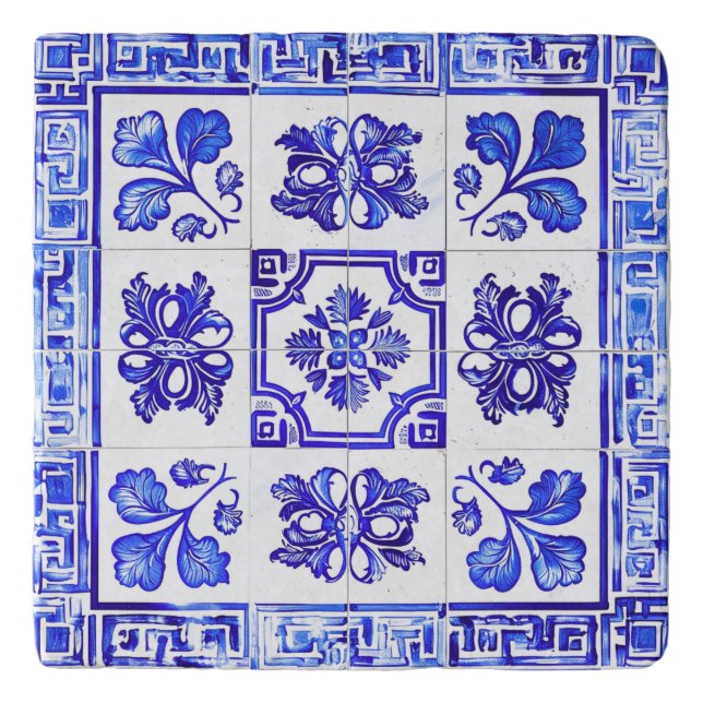 Greek mosaic: Cobalt and White Trivet (Front)