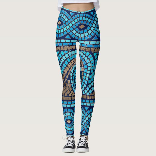 Greek Mosaic Tile Ornament Leggings (Front)