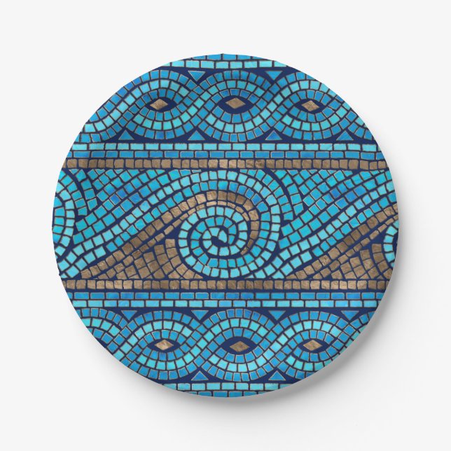 Greek Mosaic Tile Ornament Paper Plates (Front)