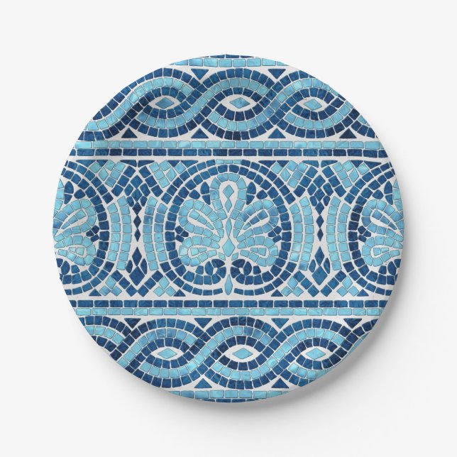 Greek Mosaic Tile Ornament Paper Plates (Front)