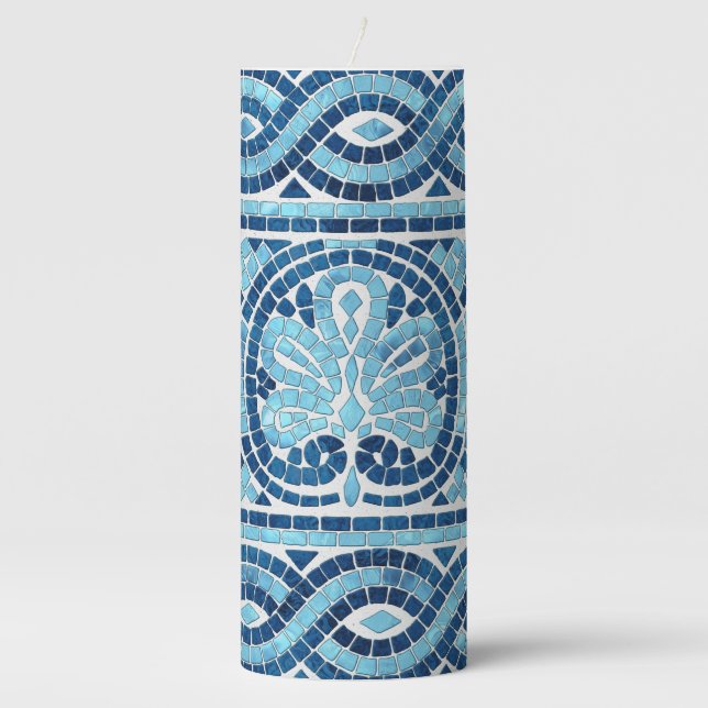 Greek Mosaic Tile Ornament Pillar Candle (Front)