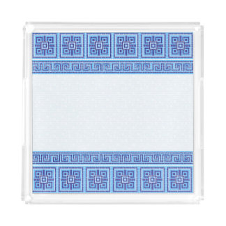 Greek Mosaic Tile Ornament - Shades of Blue Acrylic Tray