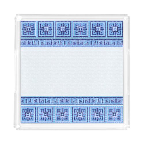 Greek Mosaic Tile Ornament _ Shades of Blue Acrylic Tray
