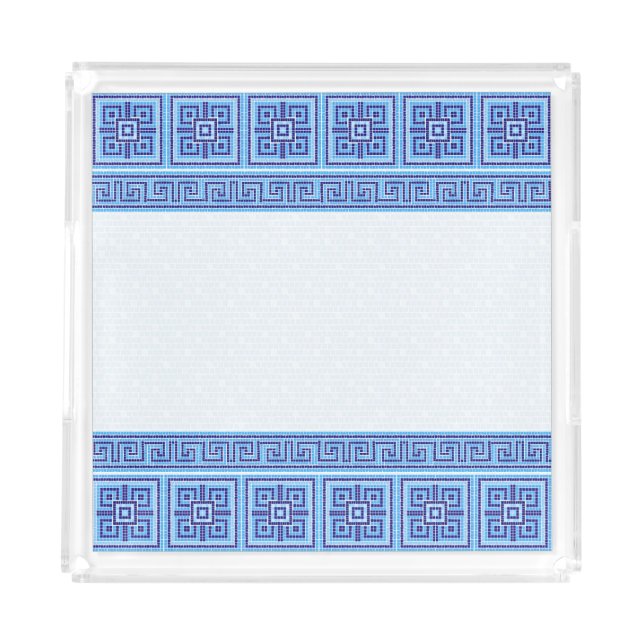Greek Mosaic Tile Ornament - Shades of Blue Acrylic Tray (Front)