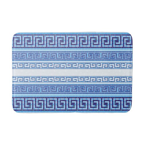Greek Mosaic Tile Ornament _ Shades of Blue Bath Mat