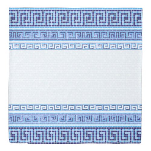 Greek Mosaic Tile Ornament _ Shades of Blue Duvet Cover