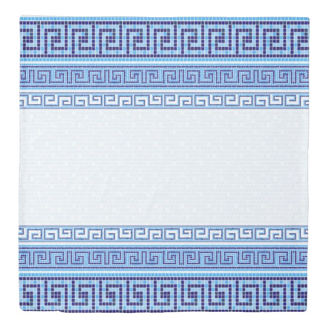 Greek Mosaic Tile Ornament - Shades of Blue Duvet Cover (Front)
