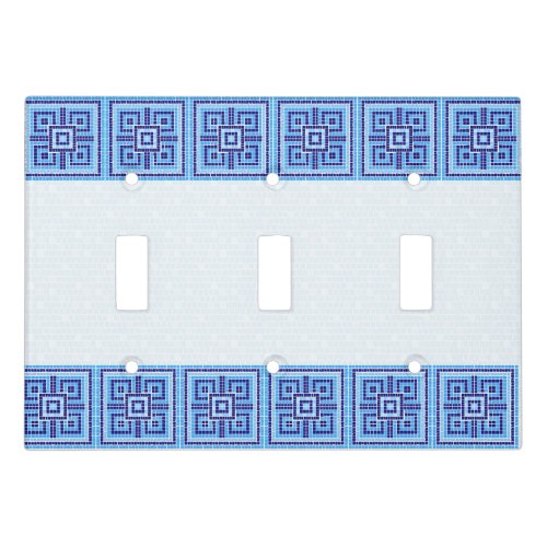 Greek Mosaic Tile Ornament _ Shades of Blue Light Switch Cover