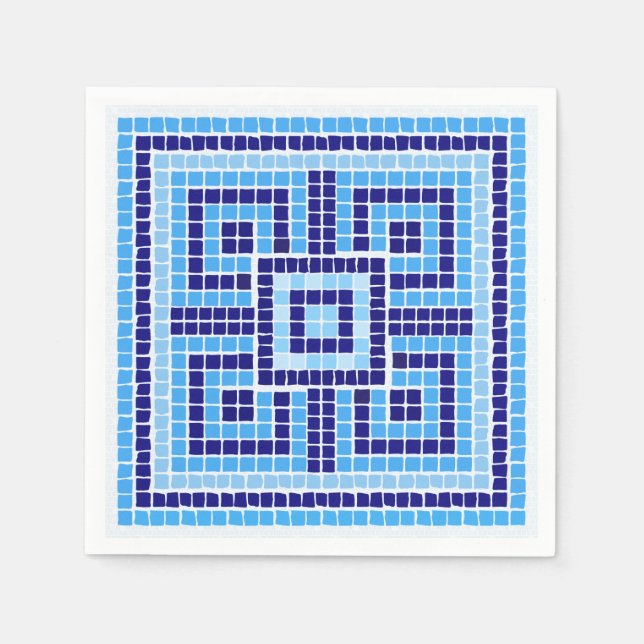 Greek Mosaic Tile Ornament - Shades of Blue Napkins (Front)