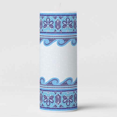 Greek Mosaic Tile Ornament _ Shades of Blue Pillar Candle