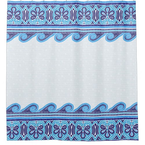 Greek Mosaic Tile Ornament _ Shades of Blue Shower Curtain