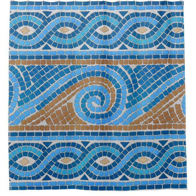 Greek Mosaic Tile Ornament Shower Curtain (Front)