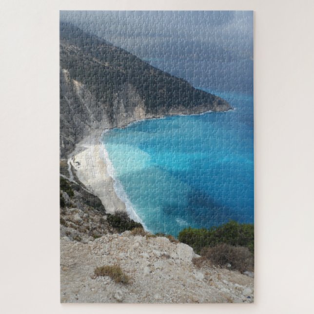 Greek Myrtos Bay Beach Landscape Kefalonia Greece Jigsaw Puzzle (Vertical)