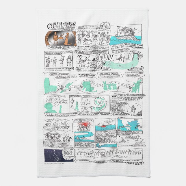 Greek Myth Comix Orpheus Tea Towel (Vertical)