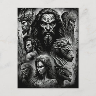 Greek Mythology Black and White Gods and Monsters Postcard