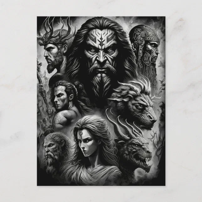 Greek Mythology Black and White Gods and Monsters Postcard Zazzle