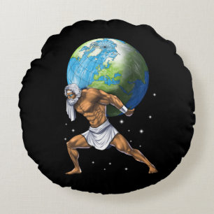 Greek Mythology God Atlas Round Pillow