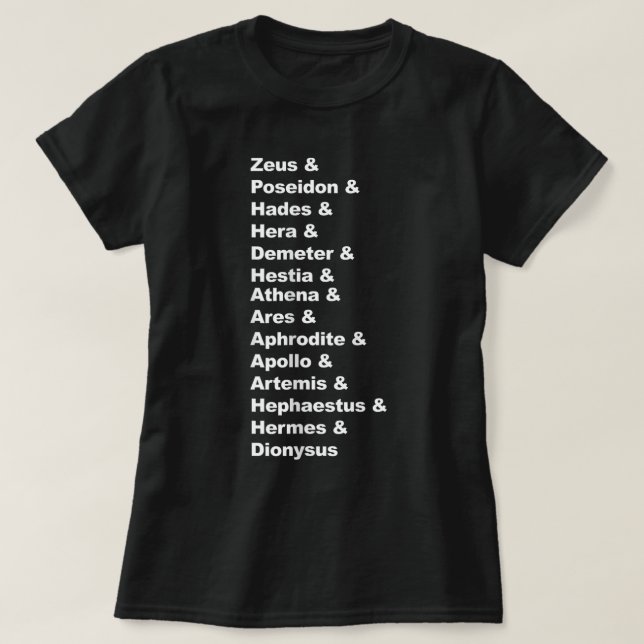 Greek Mythology Gods Pantheon List of Demigod Name T-Shirt (Design Front)