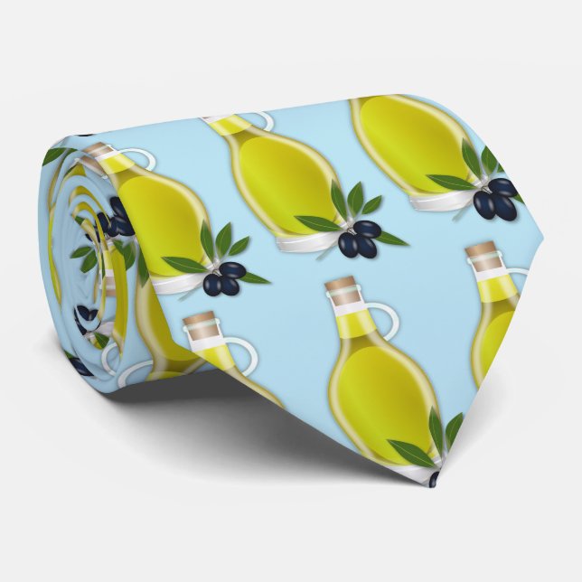Greek olive oil with light blue background neck tie (Rolled)