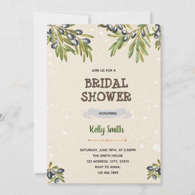 Greek olive theme party bridal shower invitation (Front)