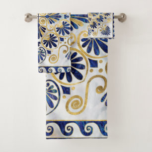 Greek Ornament Abalone Shell and Gold Bath Towel Set