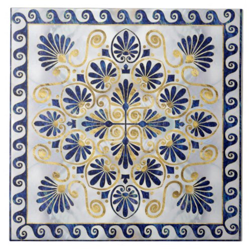 Greek Ornament Abalone Shell and Gold Ceramic Tile