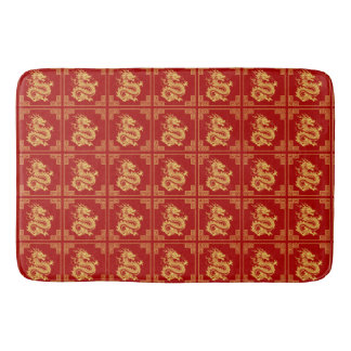Greek Ornament Frame Gold Dragon Pattern Red Bath Mat