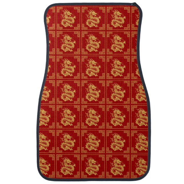 Greek Ornament Frame Gold Dragon Pattern Red  Car Floor Mat (Front)