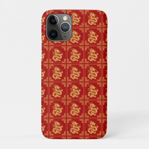 Greek Ornament Frame Gold Dragon Pattern Red  iPhone 11 Pro Case