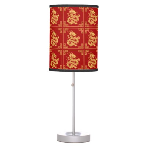 Greek Ornament Frame Gold Dragon Pattern Red  Table Lamp