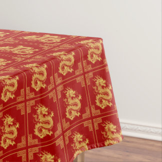 Greek Ornament Frame Gold Dragon Pattern Red Tablecloth