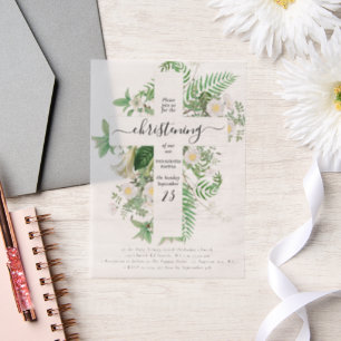 Greek Orthodox Baptism Christening Cross Greenery Vellum Invitations