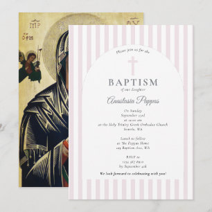 Greek Orthodox Christening Baptism Blush Pink Girl Invitation