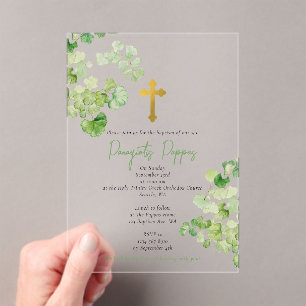 Greek Orthodox Christening Baptism Greenery Acrylic Invitations