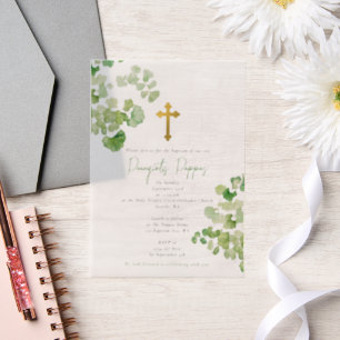 Greek Orthodox Christening Baptism Greenery Vellum Invitations