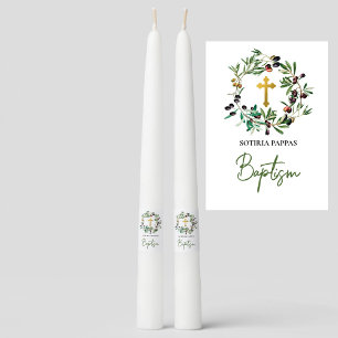Greek Orthodox Christening Baptism Olives Greenery Taper Candle